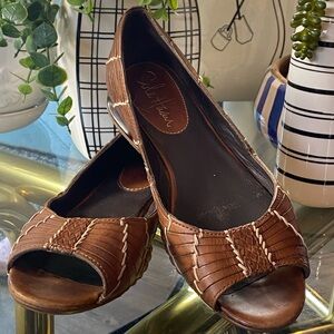 Cole Haan Brown Woven Air Bria  Peep-Toe Huarache Flats